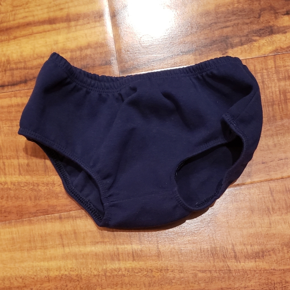 Janie and Jack EUC 12-18 months navy blue and white ponte dress w/ diaper cover - Picture 7 of 8